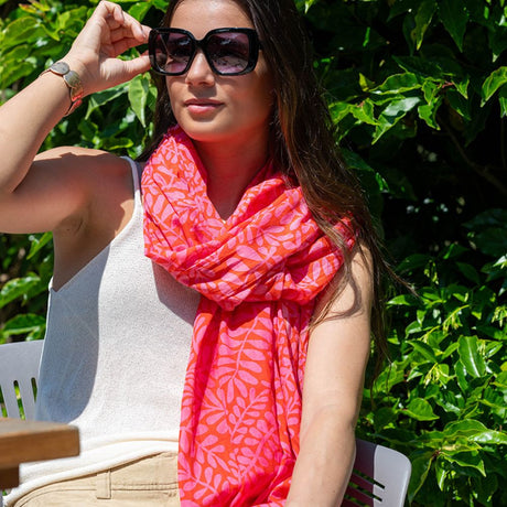 POM Red & Pink Mix Vine Print Cotton Scarf