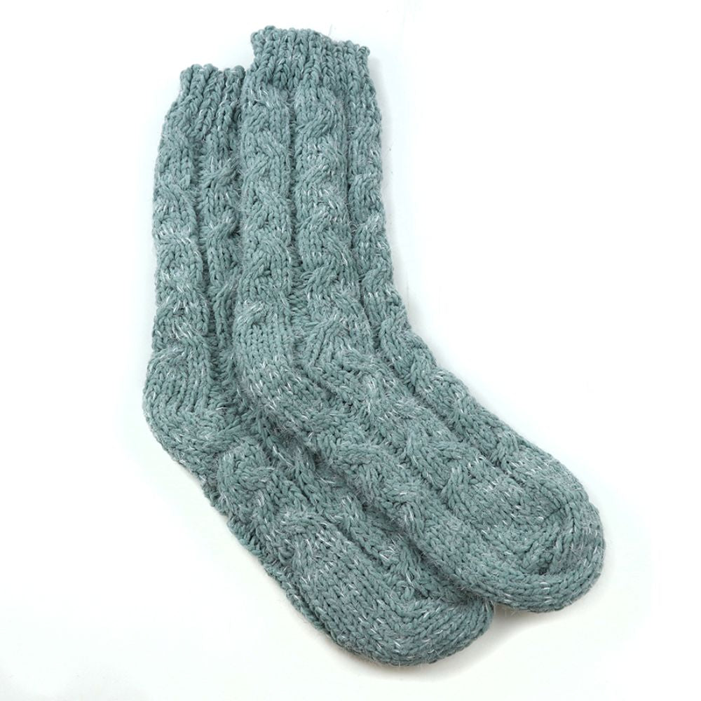POM Seafoam Green Chunky Cable Knit Socks