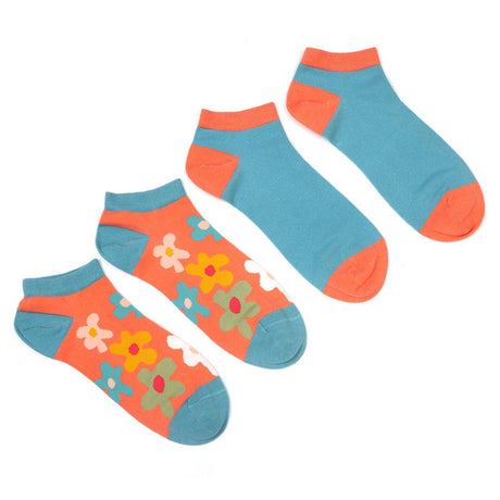 POM Turquoise & Peach Mix Graphic Trainer Socks (2 Pack)