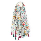 POM White Cotton Multi Starfish & Shell Print Scarf