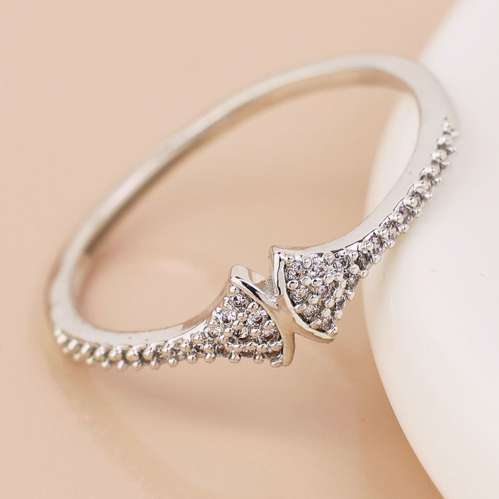 POM White Gold Plated Crystal Double Fan Ring (Small-Medium)