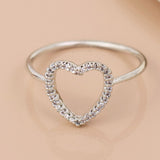 POM White Gold Plated Crystal Open Heart Ring (Medium-Large)