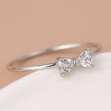 POM White Gold Plated Simple Crystal Bow Ring (Small-Medium)