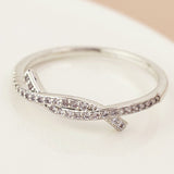 POM White Gold Plated Tied Band Crystal Ring (Small-Medium)