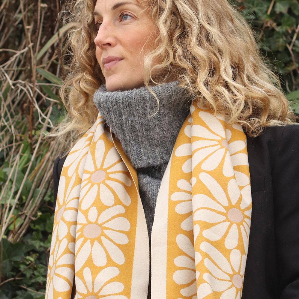 POM Yellow Retro Daisy Jacquard Scarf
