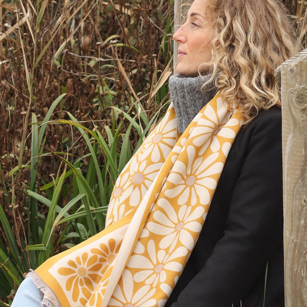 POM Yellow Retro Daisy Jacquard Scarf