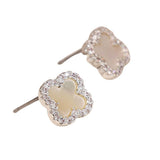 POM Crystal Edged Quatrefoil Stud Earrings - Silver