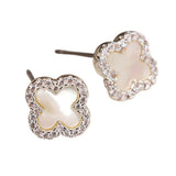 POM Crystal Edged Quatrefoil Stud Earrings - Silver