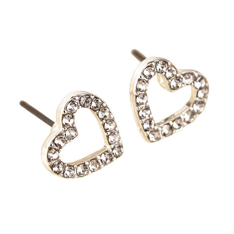 POM Crystal Heart Stud Earrings - Silver