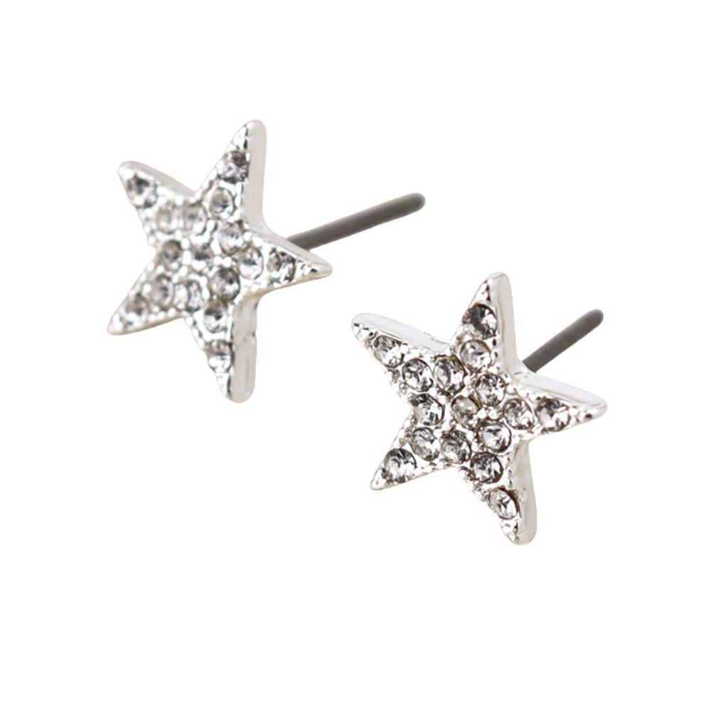 POM Crystal Star Stud Earrings - Silver