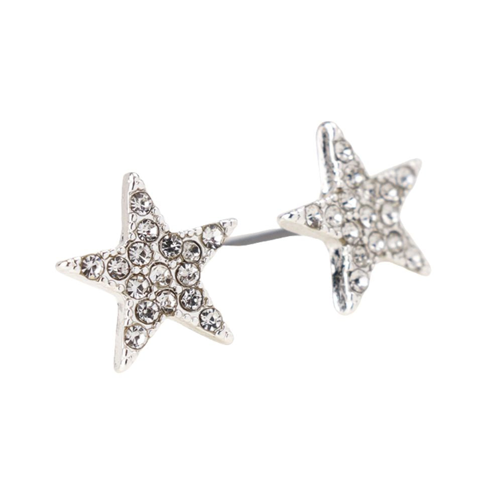 POM Crystal Star Stud Earrings - Silver