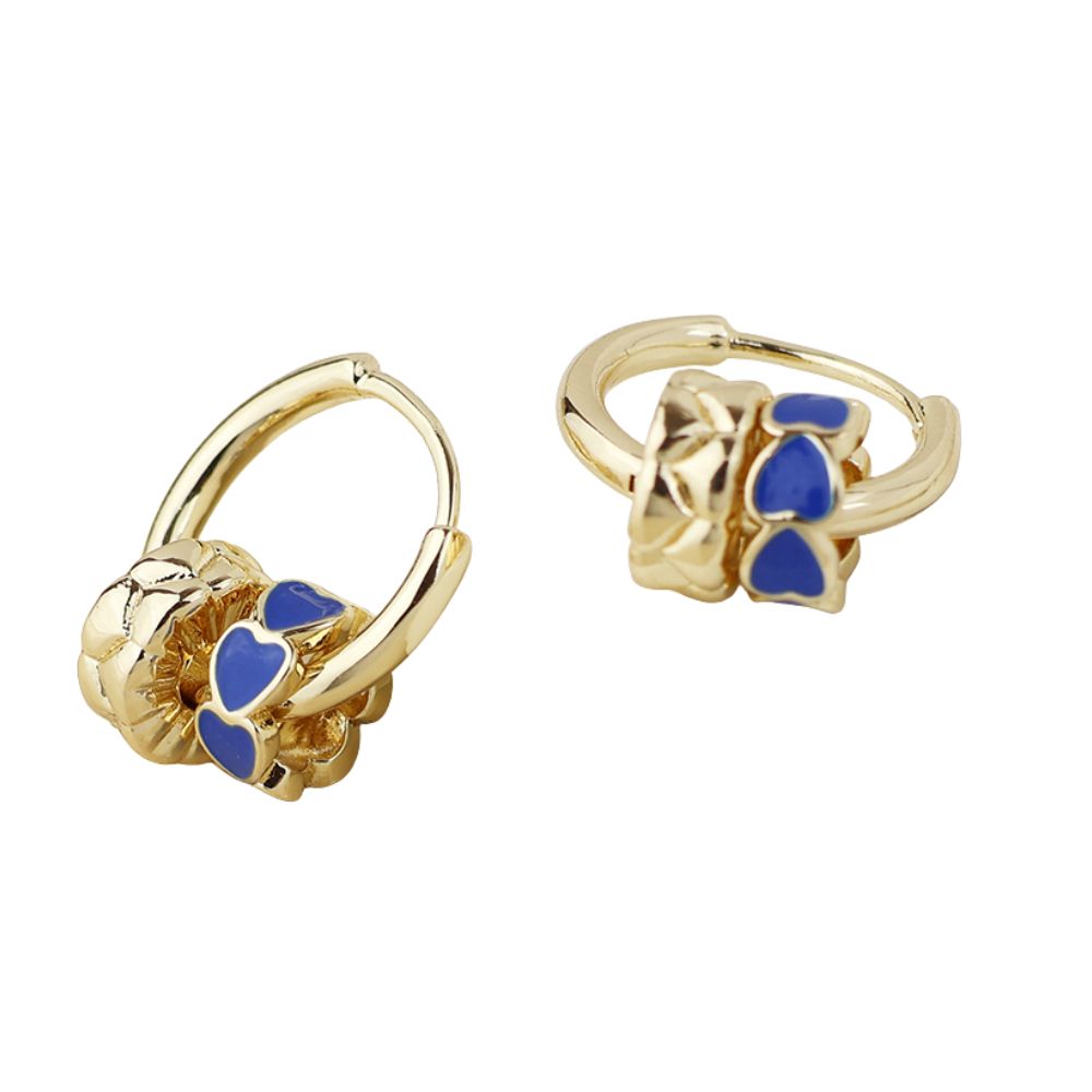 POM Enamel Heart Ring Hoop Earrings - Gold/Blue