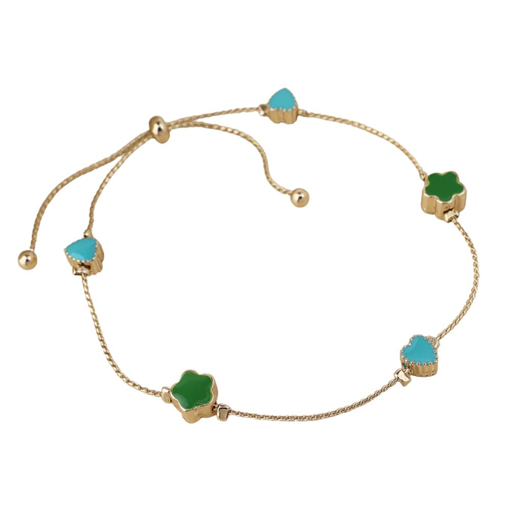 POM Flowers & Hearts Station Dainty Bracelet - Gold