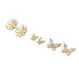 POM Golden Flower & Butterfly Stud Set