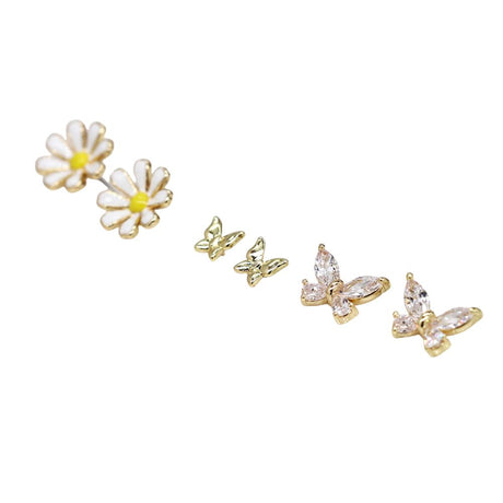 POM Golden Flower & Butterfly Stud Set