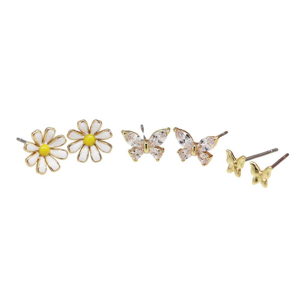 POM Golden Flower & Butterfly Stud Set