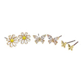 POM Golden Flower & Butterfly Stud Set