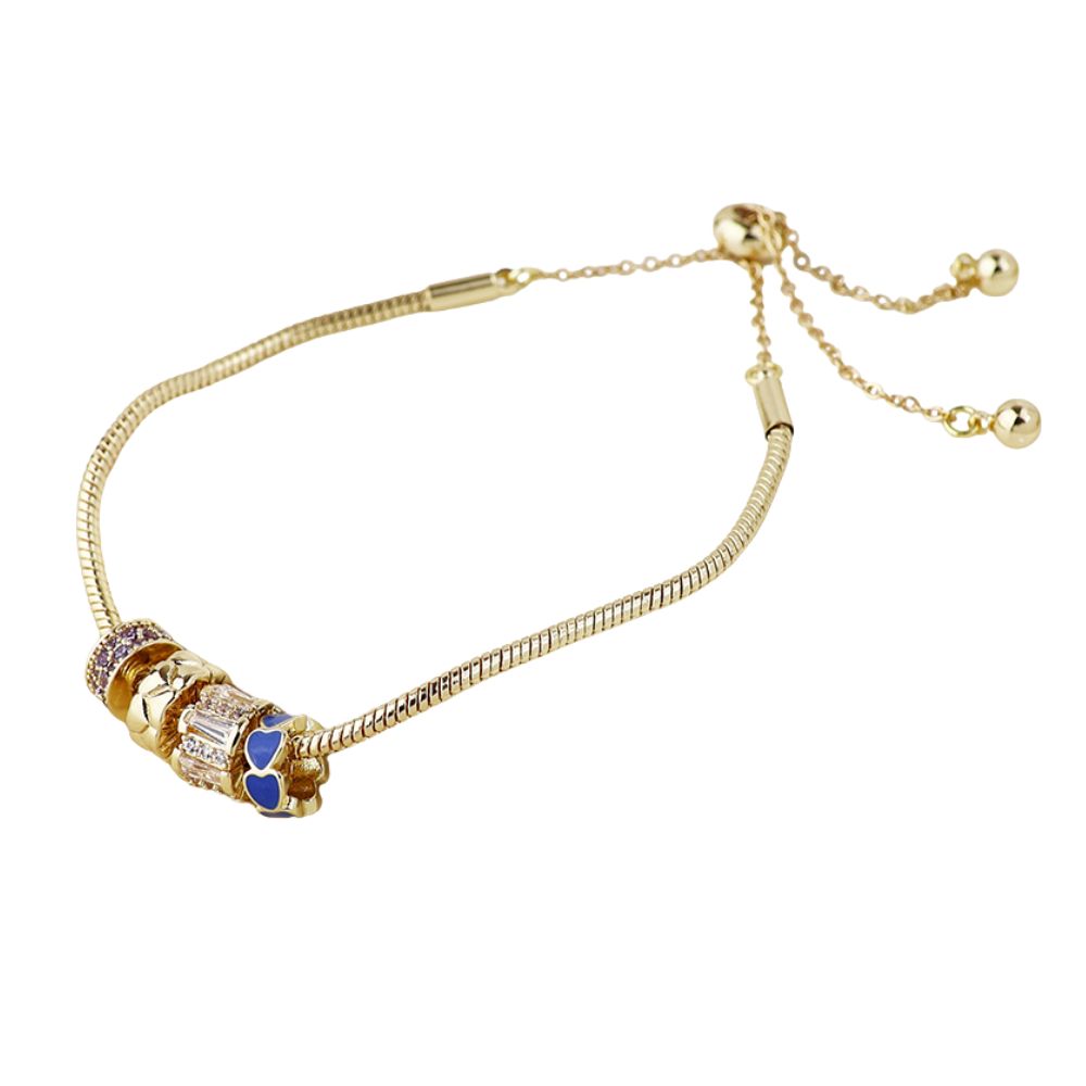 POM Mixed Crystal & Blue Rings Bracelet - Gold