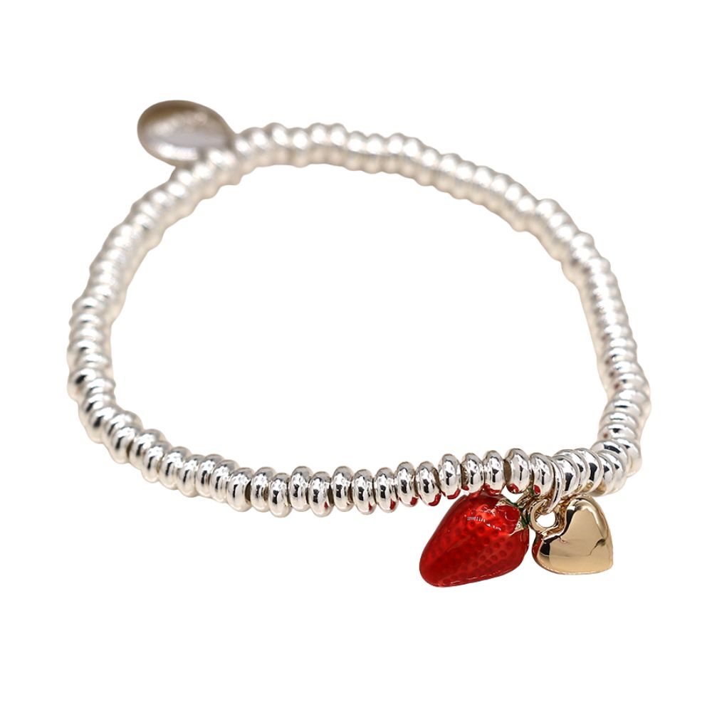 POM Silver Plated Strawberry & Heart Bracelet