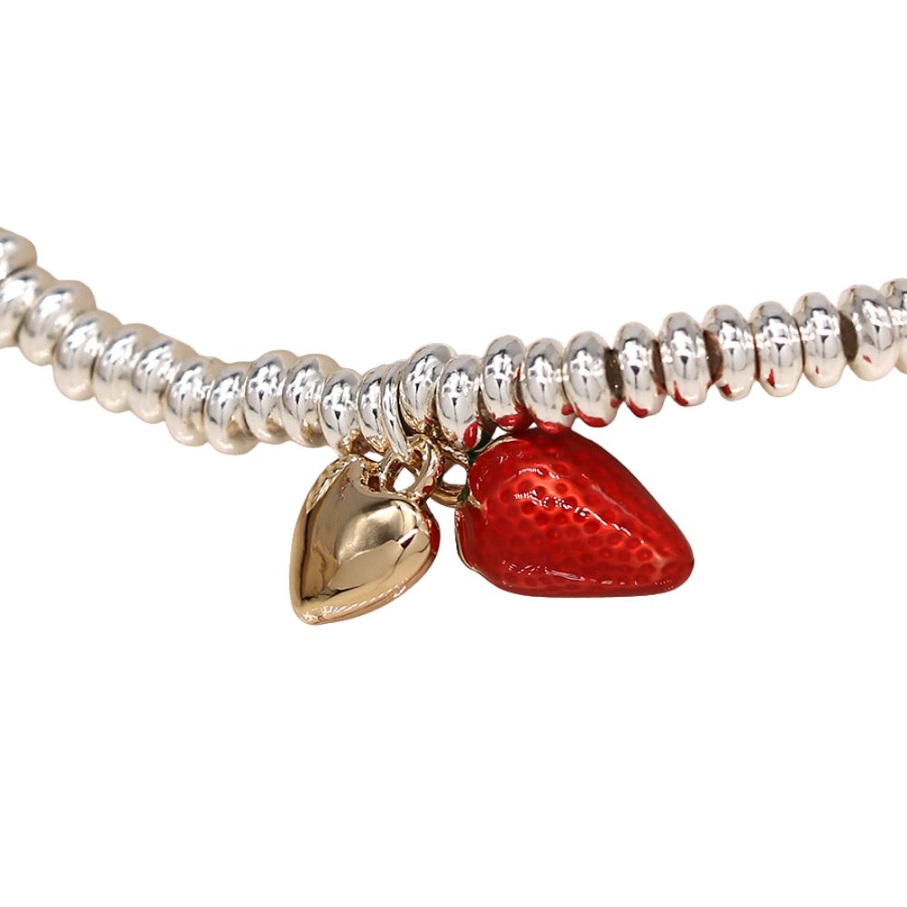 POM Silver Plated Strawberry & Heart Bracelet