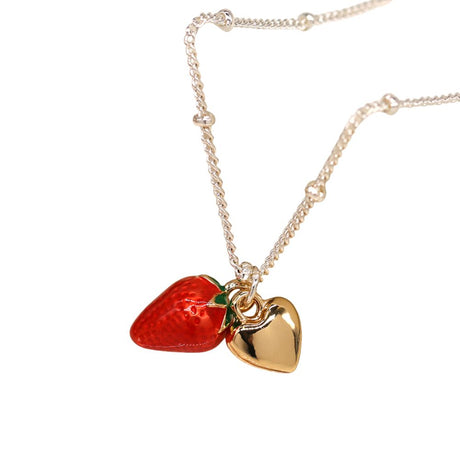 POM Silver Plated Strawberry & Heart Necklace