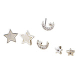 POM Triple Moons & Stars Stud Earring Set - Silver