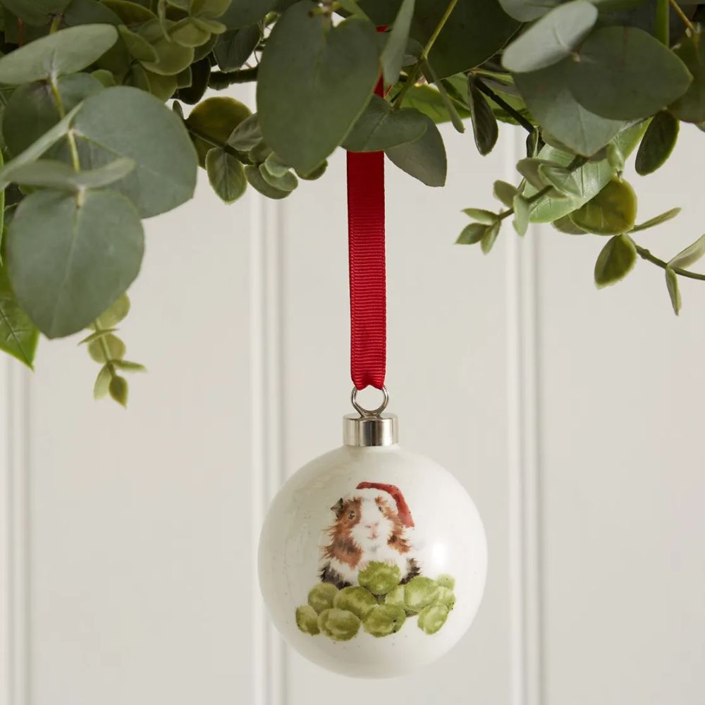 Portmeirion Wrendale Guinea Pig & Sprouts Christmas Bauble