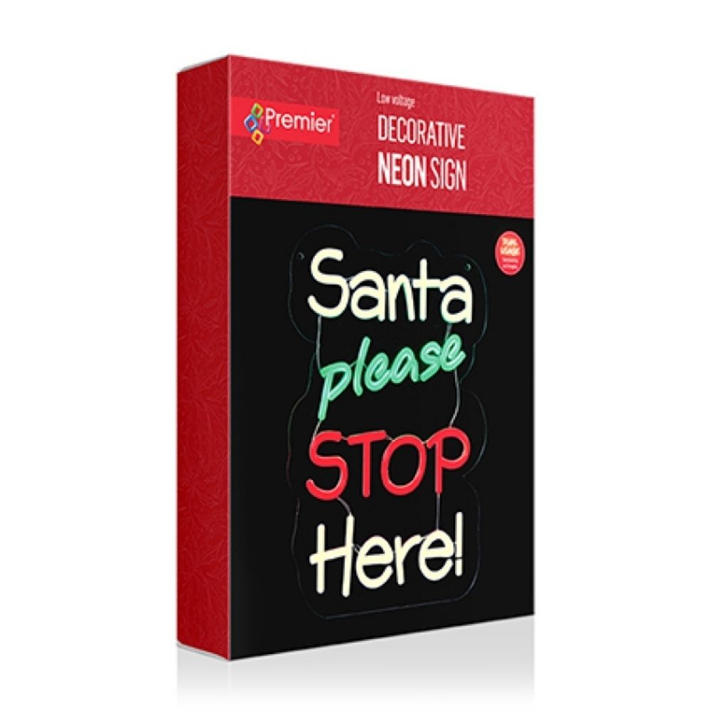 Premier 35cm Lit Neon 'Santa Please Stop Here' Hanging Sign