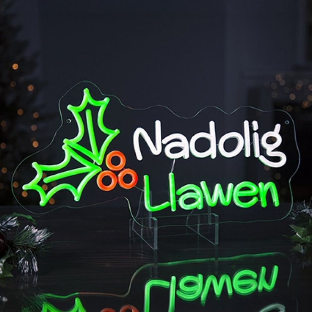 Premier 50cm Lit neon 'Nadolig Llawen' Hanging Sign