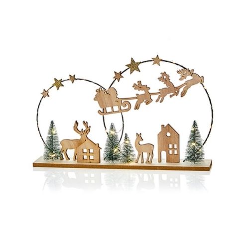 Premier 40cm Santa Sleigh Scene Rings with LED Lights Ornament