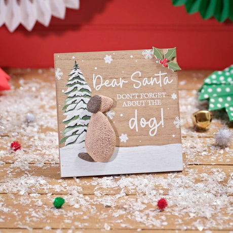 Richard Langs Christmas Festive Pebble Dog Wooden Easel Plaque