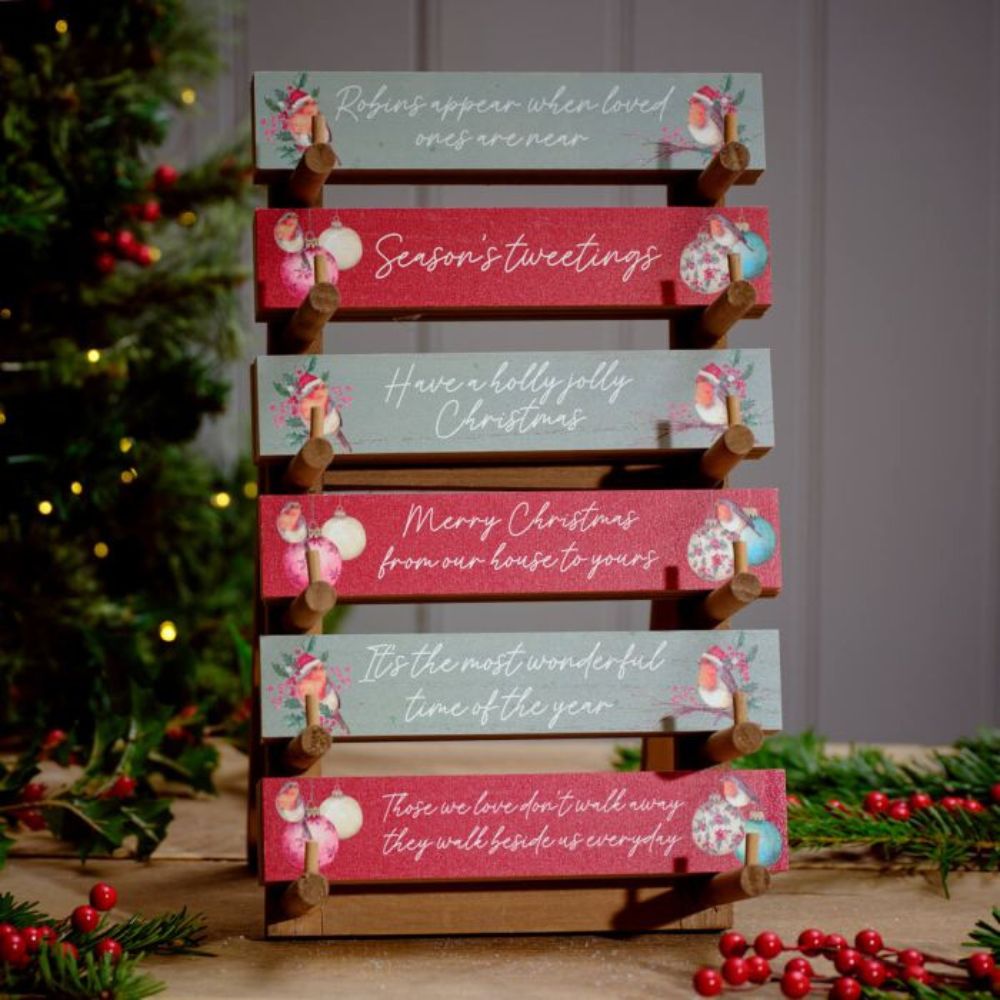 Richard Langs Christmas Festive Robin Wooden Table Block (Choice of 6)