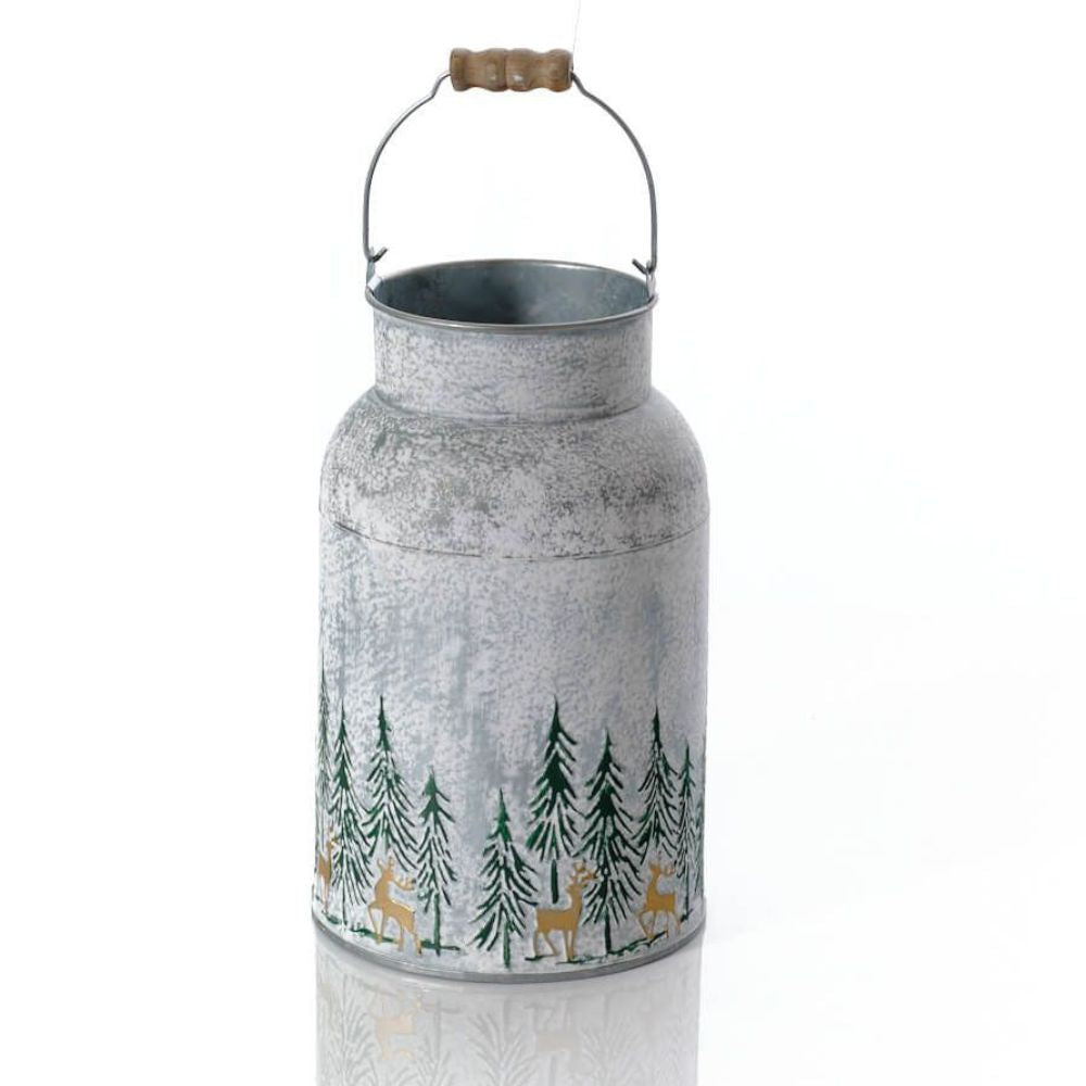 Richard Langs Frosted Milk Can With Embossed Forest Ornament