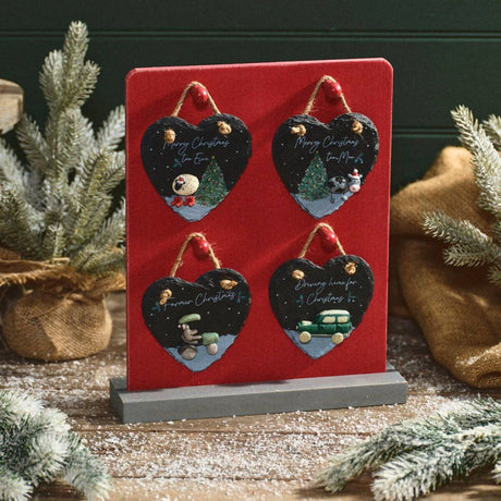 Richard Langs Xmas Pebble Heart Slate Hanging Decoration - (Choice of 4)
