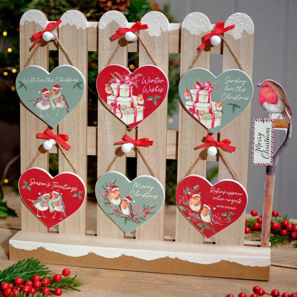 Richard Langs Festive Heart Robins Hanging Decoration - (Choice of 6)