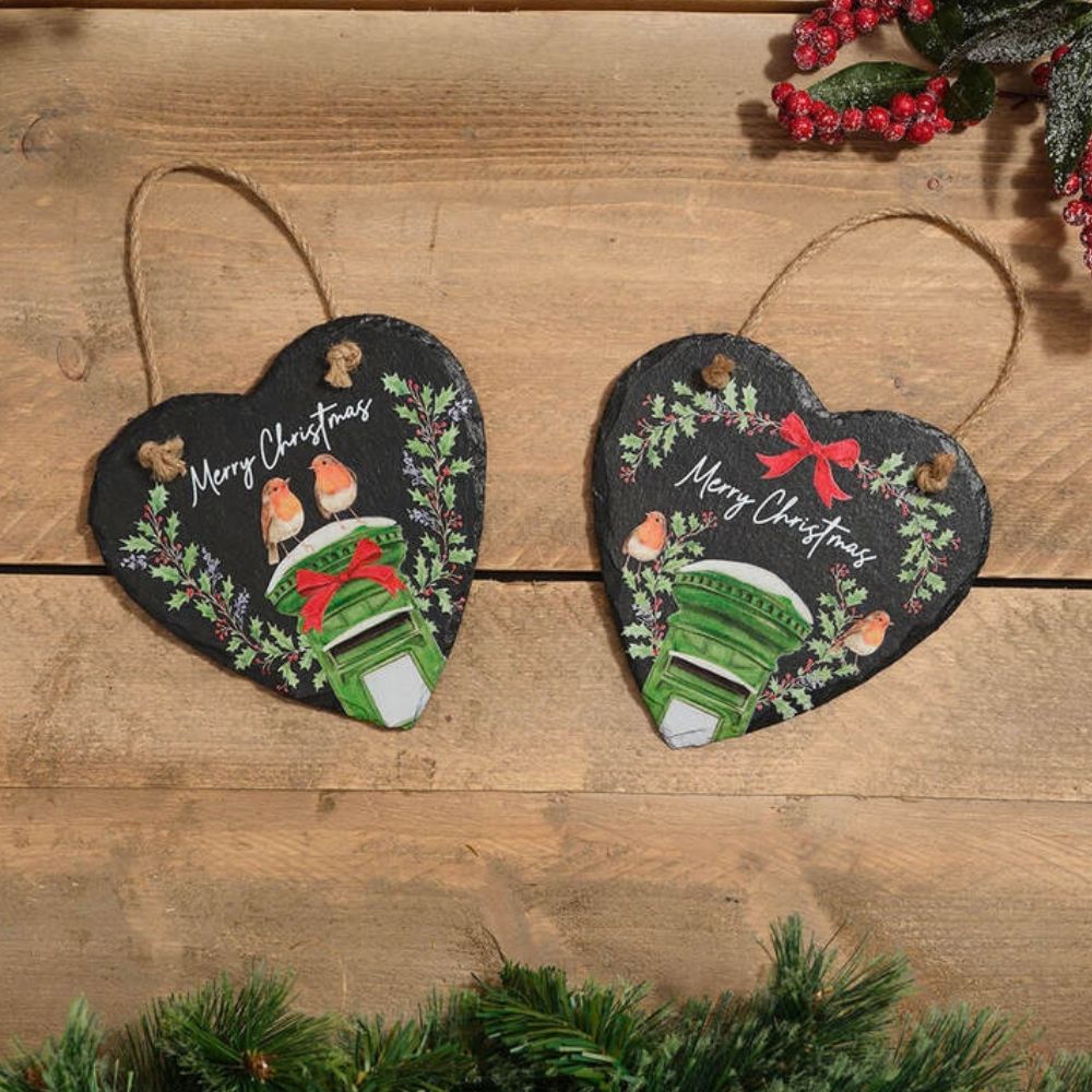 Richard Langs Robins Slate Heart Hanging Decoration - (Choice of 2)