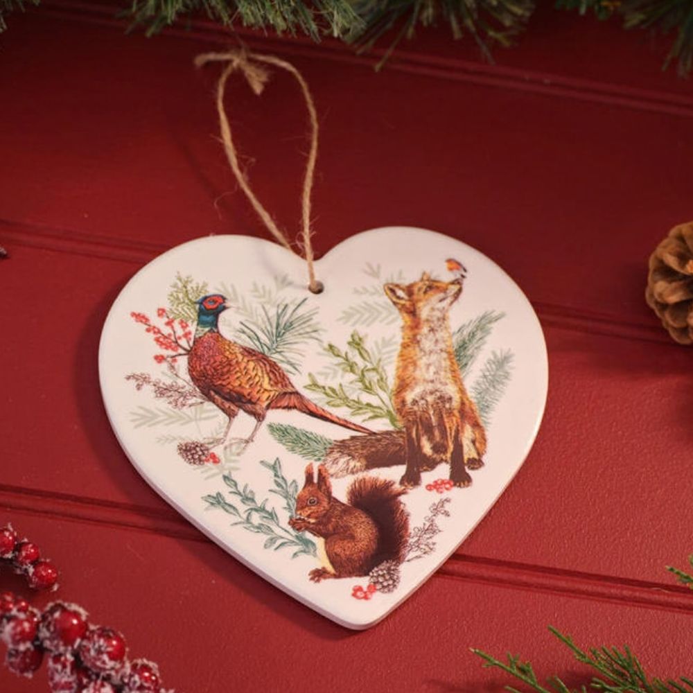 Richard Langs Woodland Animals Ceramic Heart Hanging Decoration