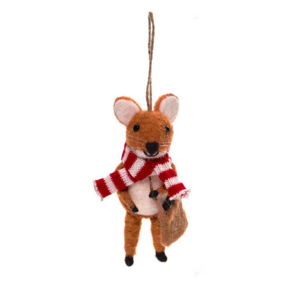 Richard Langs Wool Mouse with Stripy Scarf Hanging Decoration