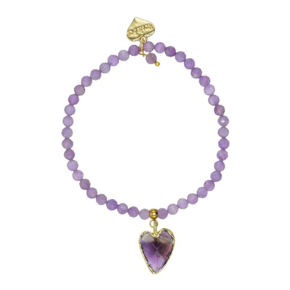 Rosie Fox Amethyst Gemstone Heart Stretch Bracelet