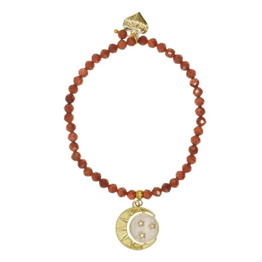 Rosie Fox Gold Sunstone Gemstone New Moon, Sun and Stars Bracelet