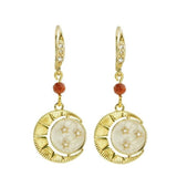 Rosie Fox Gold Sunstone Gemstone New Moon, Sun and Stars Earrings