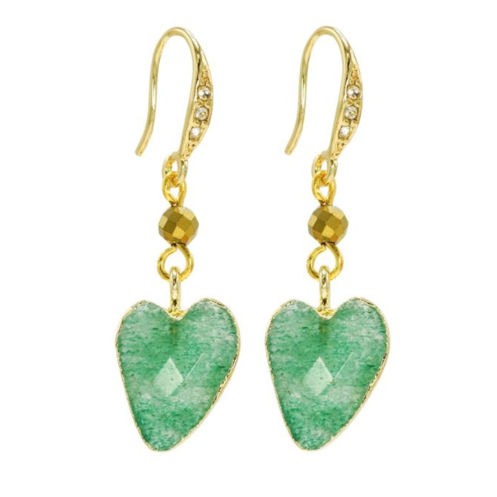 Rosie Fox Green Agate Gemstone Heart and Pyrite Crystal Earrings