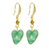 Rosie Fox Green Agate Gemstone Heart and Pyrite Crystal Earrings