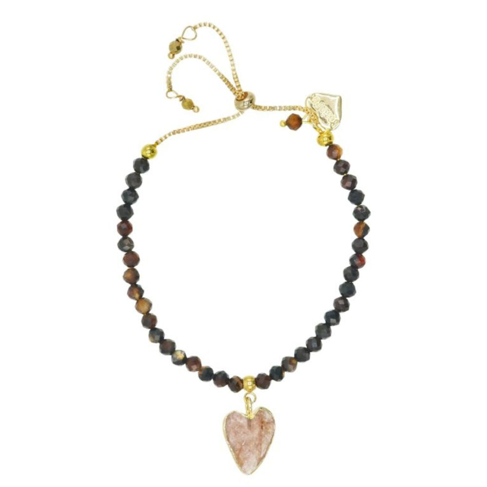 Rosie Fox Smoky Quartz Gemstone Heart and Black Agate Adjustable Bracelet