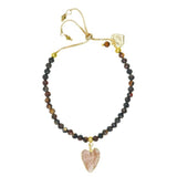 Rosie Fox Smoky Quartz Gemstone Heart and Black Agate Adjustable Bracelet