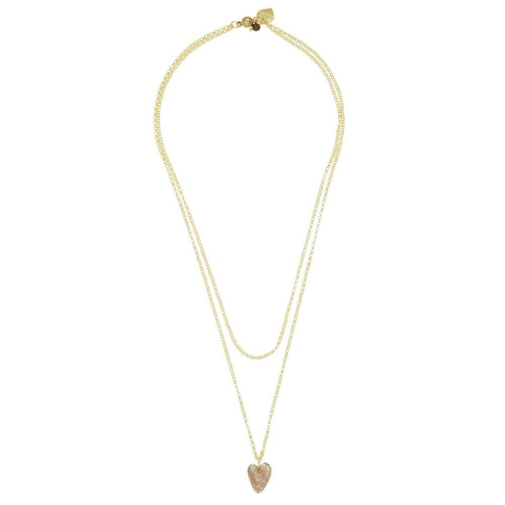 Rosie Fox Smoky Quartz Gemstone Heart and Black Agate Double Chain Necklace