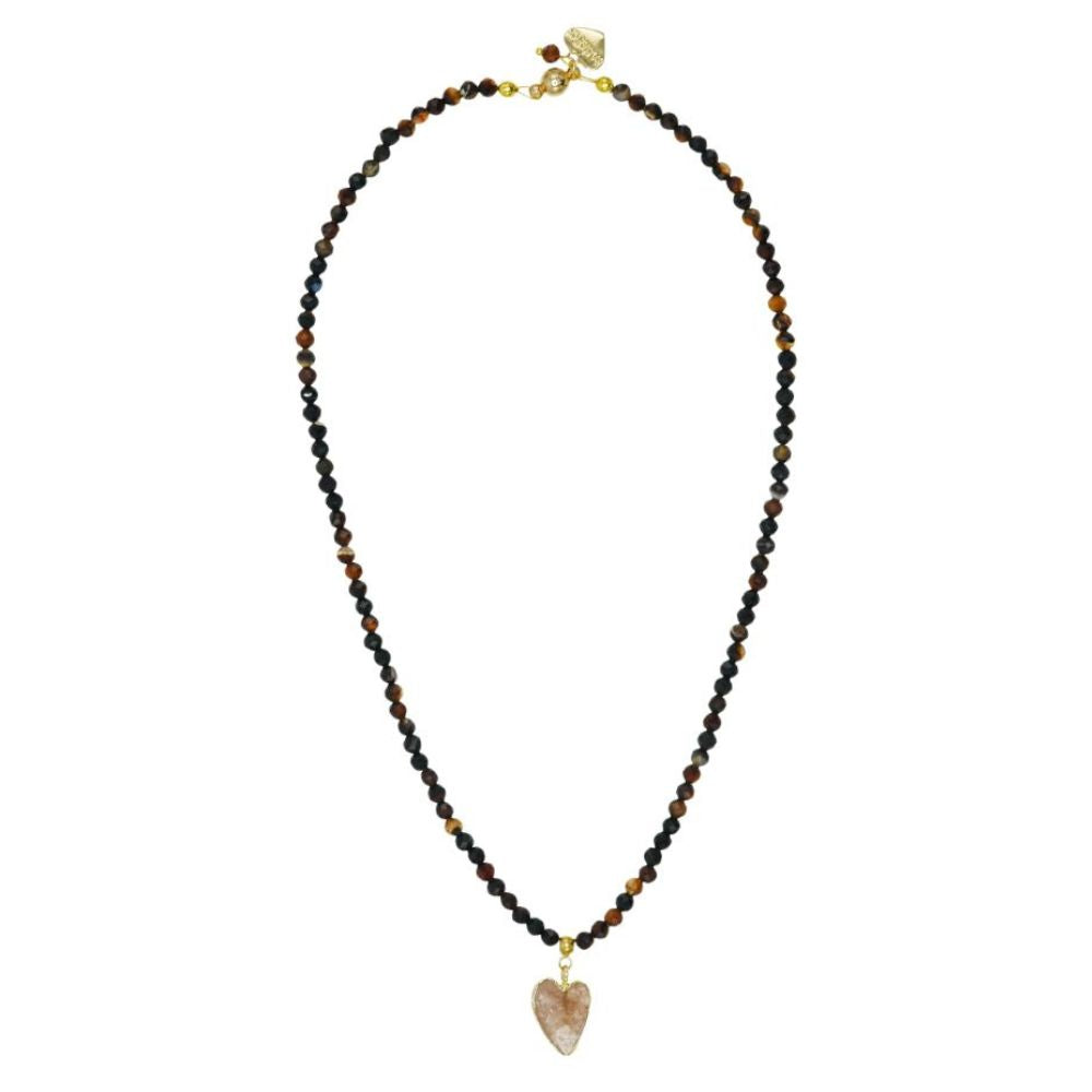 Rosie Fox Smoky Quartz Gemstone Heart and Black Agate Gemstone Necklace