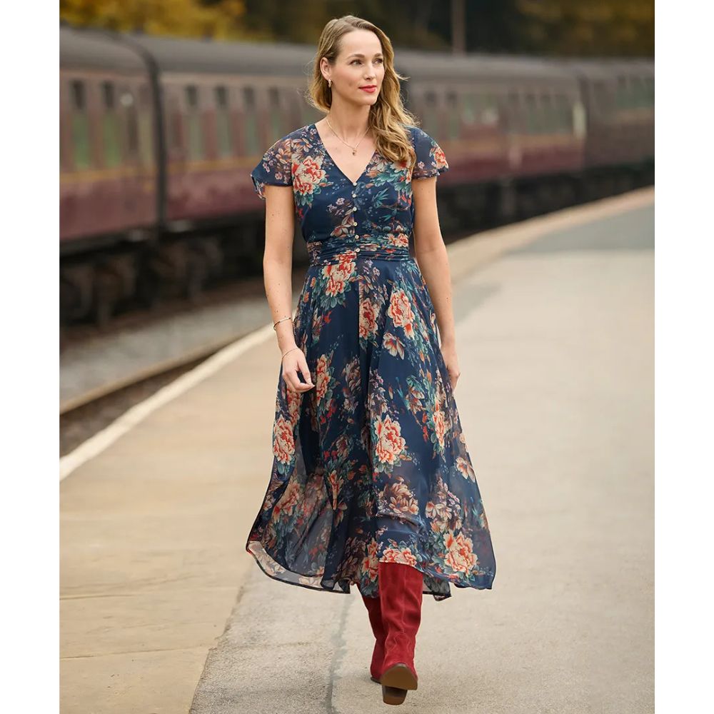 Joe Browns Rowena Floral Georgette Dress - Blue