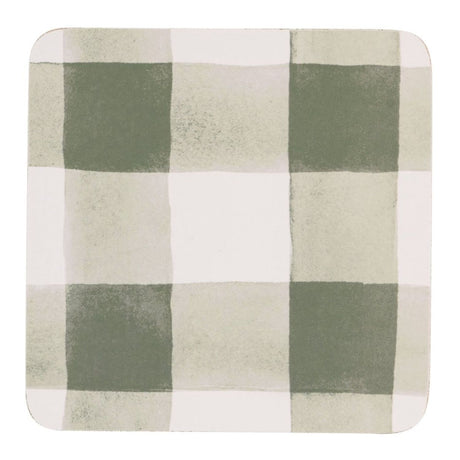 Woodbury Lane 4 Set of Gingham Green Cork Coasters