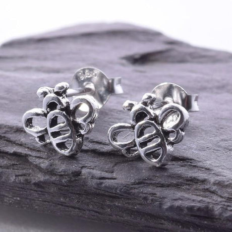 Blue Lily 10mm Silver Bumble Bee Stud Earrings - S404B